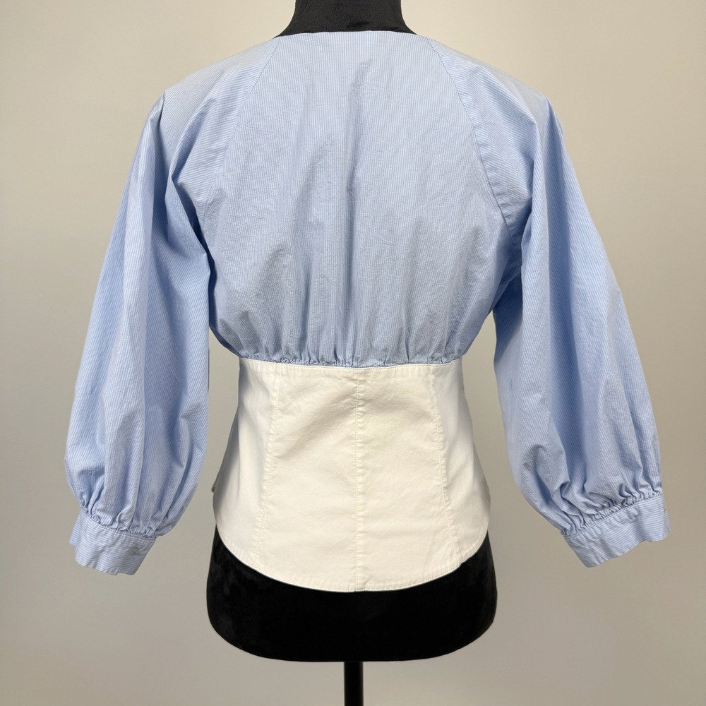 1.State Corset Waist Pinstripe Top Womens‎ Size M Blue White Office Siren - Picture 4 of 8